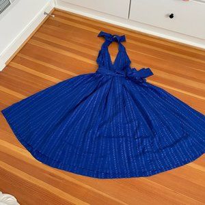 Fumblin Foe Low Cut Backless Halter Dress Blue Womens Size Small